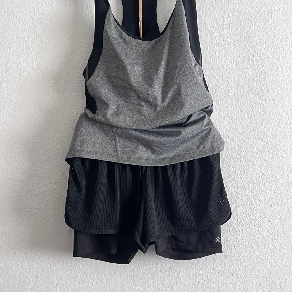 Set of 2 Champion Women's Gray and Black Tank Top with Black  shorts. Size M.